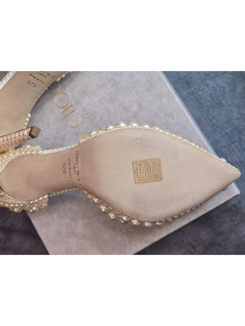 JIMMY CHOO Sabine 85 Satin All Over Pearls Heels Pumps Size 37.5, Original Box - Picture 5 of 11